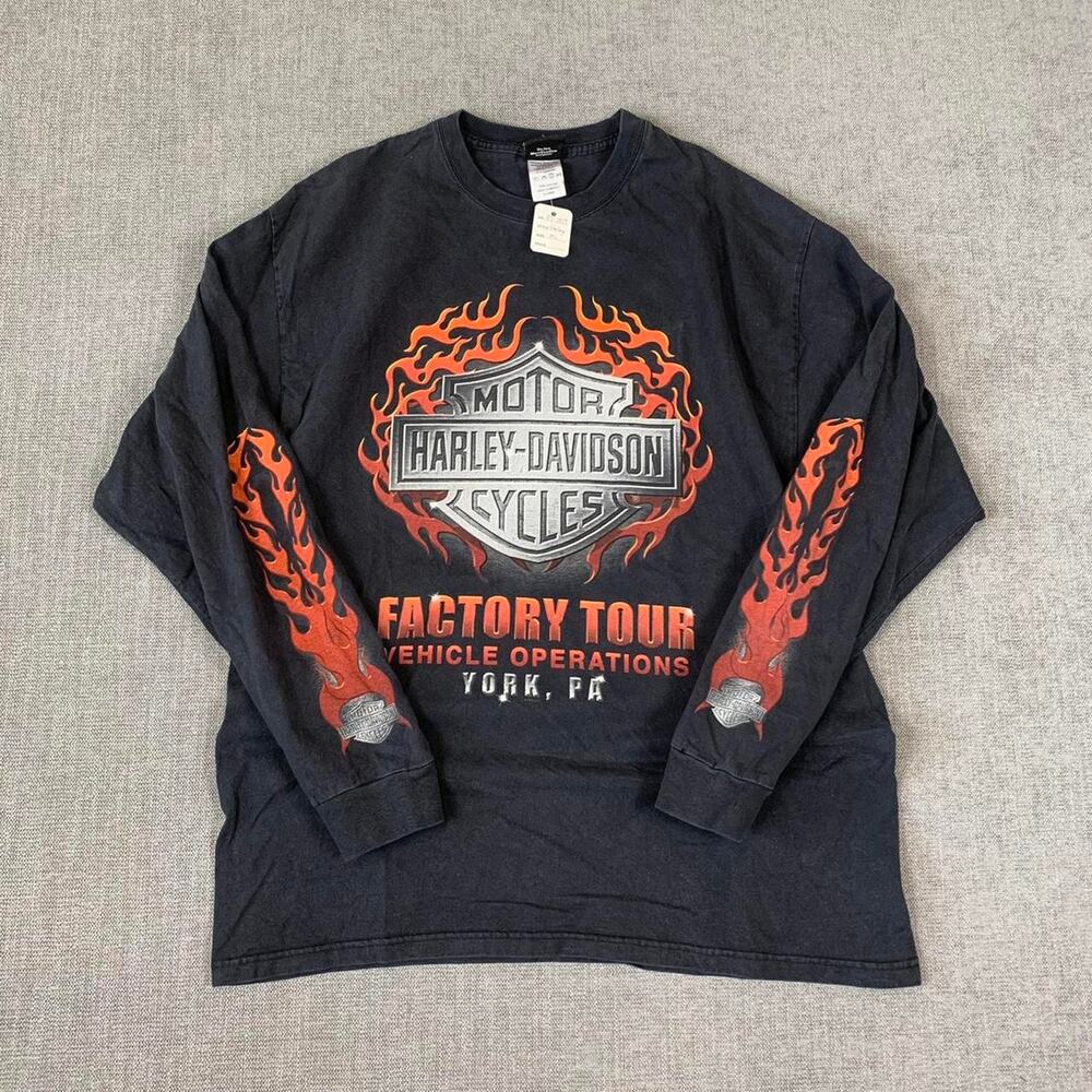 Y2K Harley Davidson Flame long sleeve black T-shirt